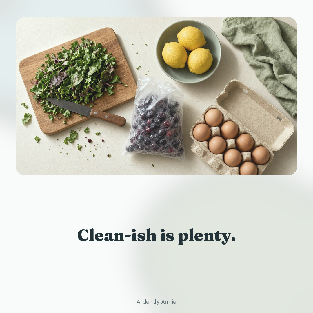 A real kitchen counter with whole foods mid-prep.