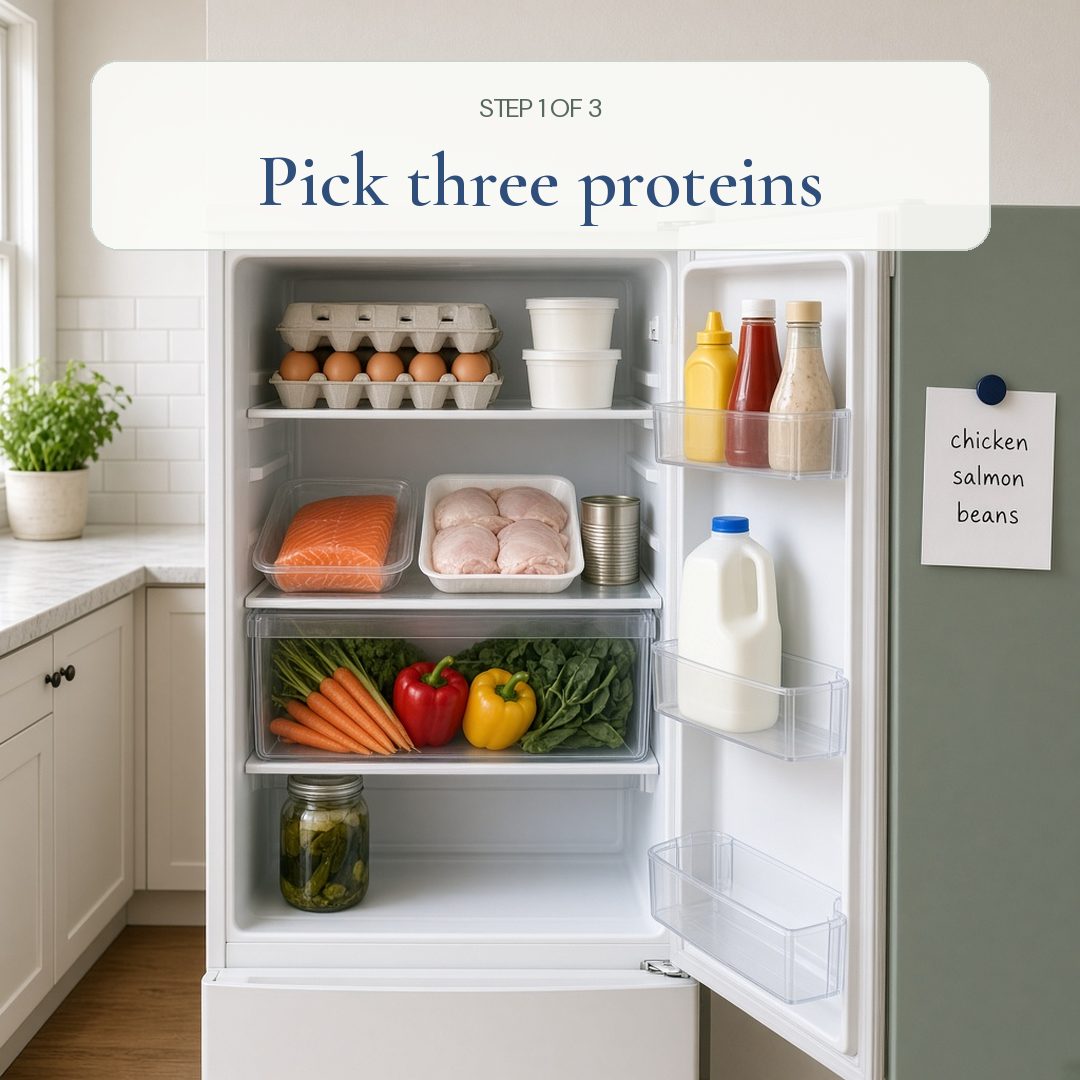 Three small steps for a steady weeknight dinner. (Step 1: Pick three proteins)