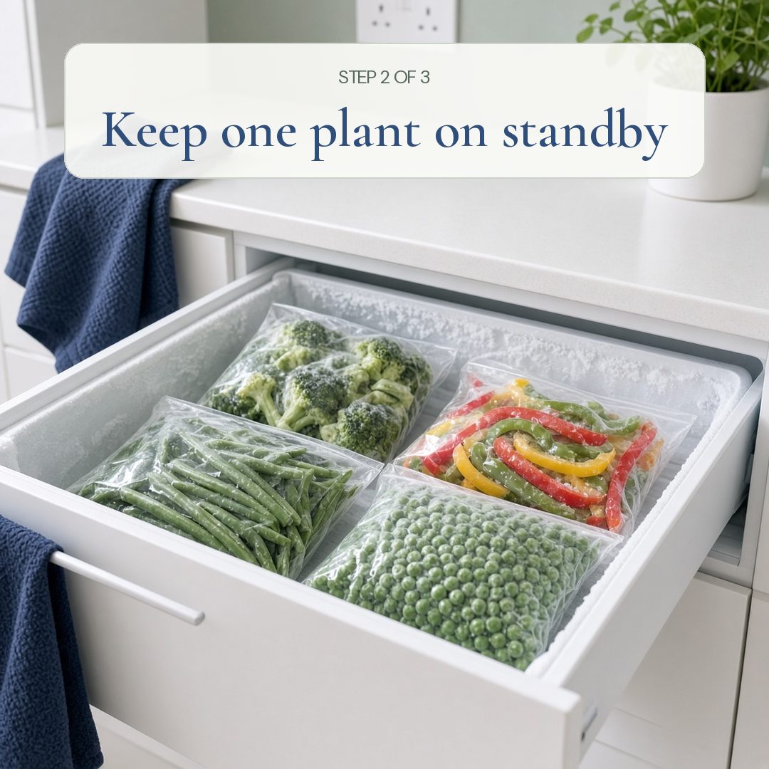 Three small steps for a steady weeknight dinner. (Step 2: Keep one plant on standby)