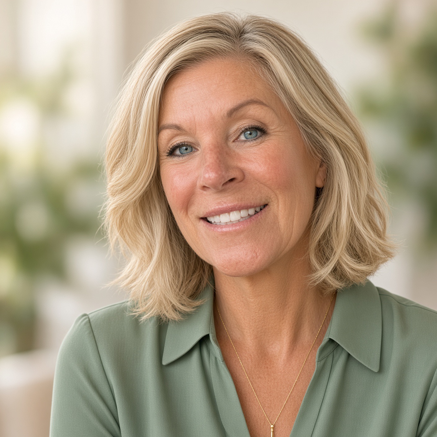Annie — warm professional headshot in sage